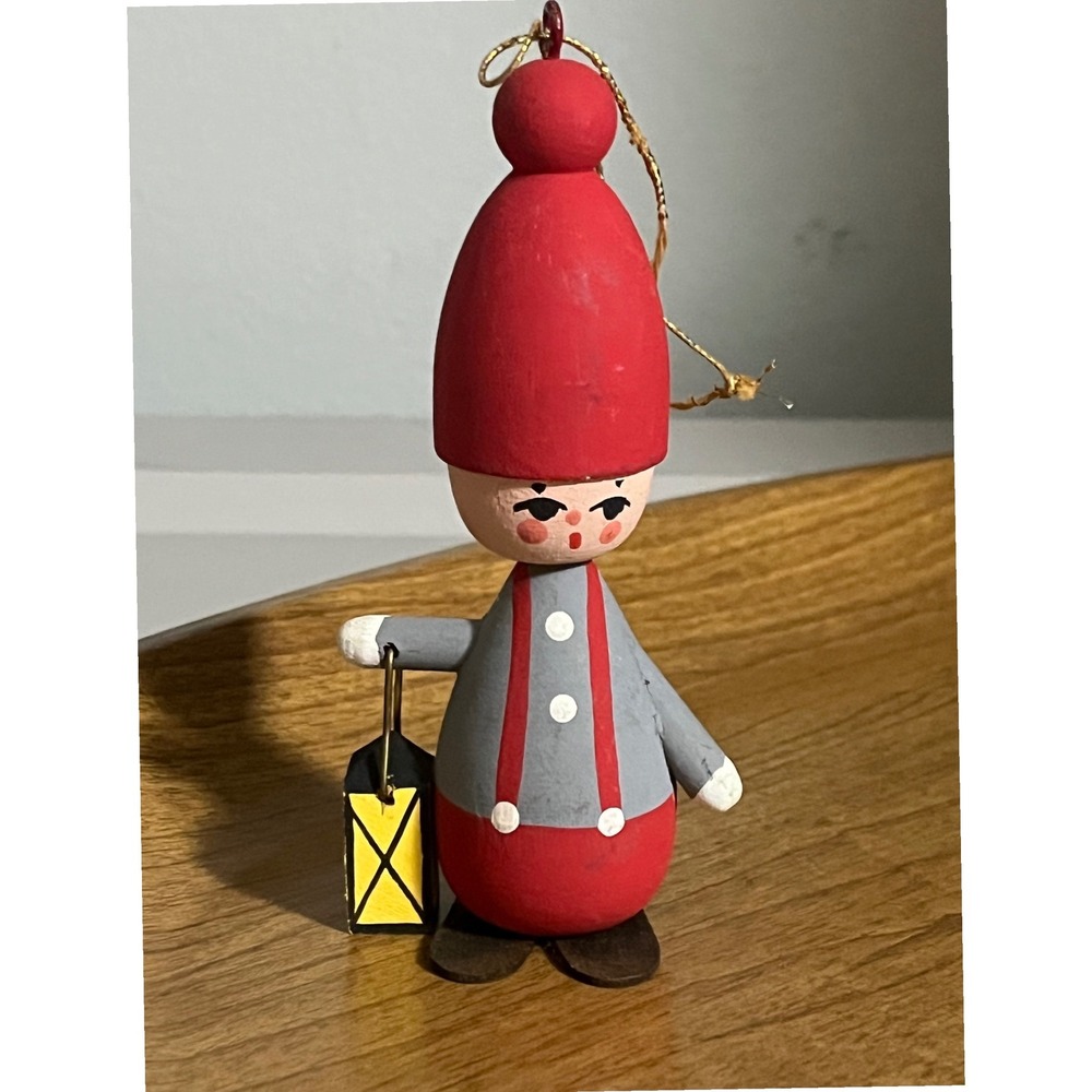 Scandinavian Folk Art Bo Svensk Tomte Gnome Elf lantern Ornament 
Vtg Christmas